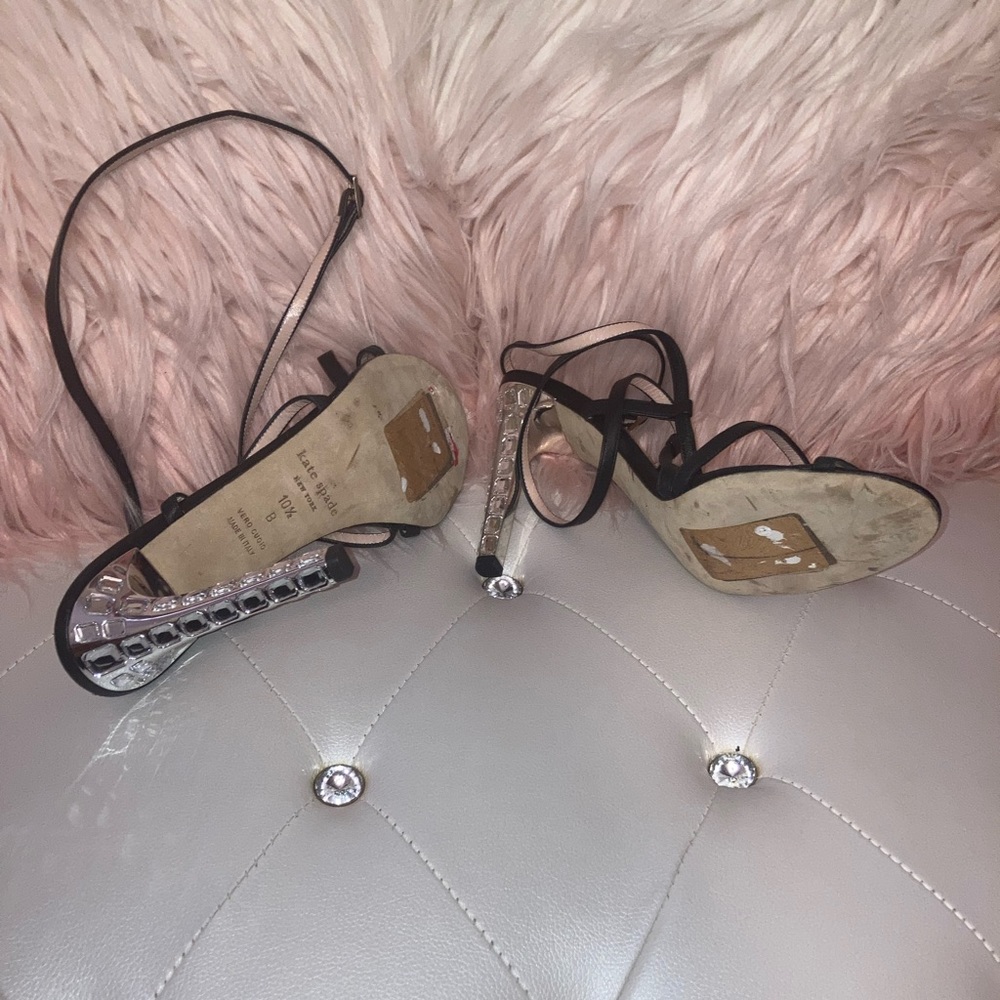 Kate Spade Fiandra Black Leather Jeweled Strappy Heeled Sandals Size 10.5B - Picture 12 of 13